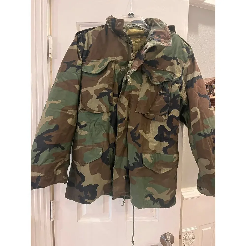 US Military Camo Hooded Jacket Men Medium Hunting Utility Tactical Work Outdoor